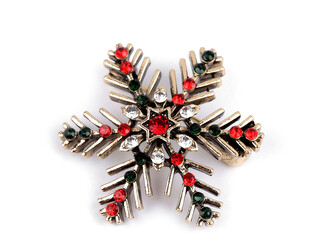 Brož s broušenými kamínky vločka - 1 ks - 1 zlatá