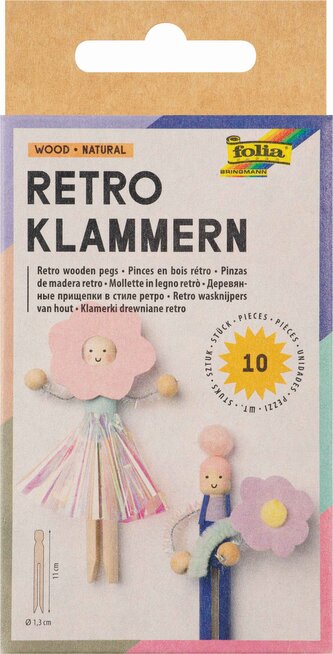 Retro dřevěné kolíčky 10 ks, 11 cm