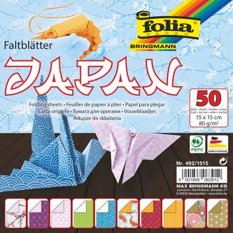 Papíry na origami 15x15 cm, 50 listů, 80 g/m², JAPAN