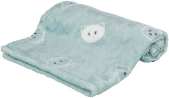 Plyšová deka MIMI, 70 x 50 cm, motiv kočičí hlavy, šalvějová  - LIMITOVANÁ NABÍDKA