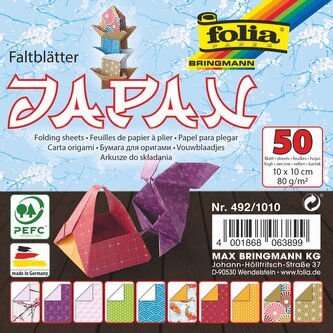 Papíry na origami 10x10 cm, 50 listů, 80 g/m², JAPAN