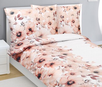 Povlečení bavlněný satén - Lososová,Bílá - 140x220, 70x90 cm