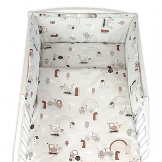 Sada do postýlky 3D, mantinel a povlečení - Malý stavitel, šedá; 120x90