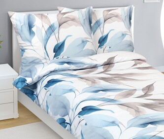 Povlečení bavlněný satén - Hnědá,Modrá,Bílá - 140x220, 70x90 cm