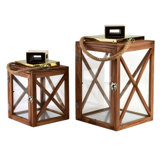 LEVI GOLD Komplet 2 latarni 20,5x20,5x36cm/17x17x26cm złoty dach, sznur