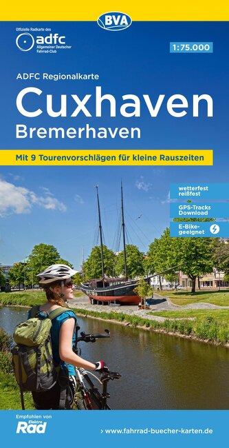 ADFC-Regionalkarte Cuxhaven Bremerhaven, 1:75.000, mit Tagestourenvorschlägen, reiß- und wetterfest, E-Bike-geeignet, GPS-Tracks