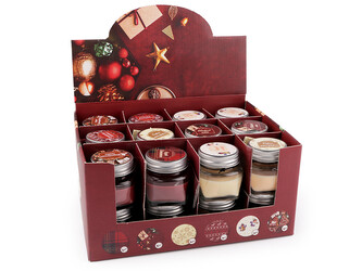 Malá vonná svíčka ve skle s jmenovkou 28 g - 24 ks - mix č. 4 vánoční