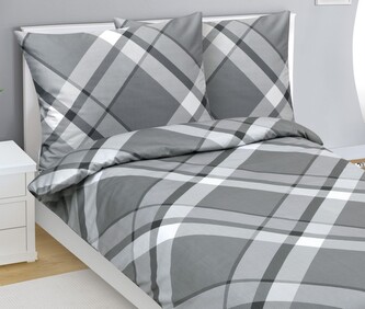 Povlečení bavlněný satén - Šedá,Bílá - 140x220, 70x90 cm