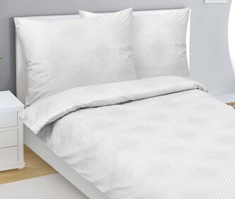 Povlečení bavlněný satén - Bílá,Šedá - 140x220, 70x90 cm