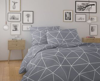 Francouzské bavlněné povlečení NORDIC COLLECTION 240x200, 70x90cm GRID šedé