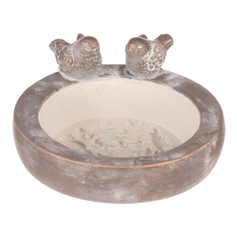 Krmítko/pítko - beton, kruhové, s ptáčky, antracitově šedé