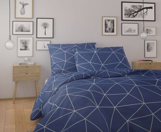 Francouzské bavlněné povlečení NORDIC COLLECTION 240x200, 70x90cm GRID modré