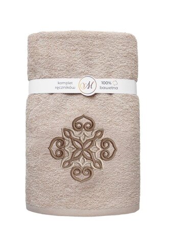 RĘCZNIK KPL.MARIBELLA 3 SZT./30X50/50X100/70X140/ FROTTE HAFT 005 MANDALE KAWA Z MLEKIEM