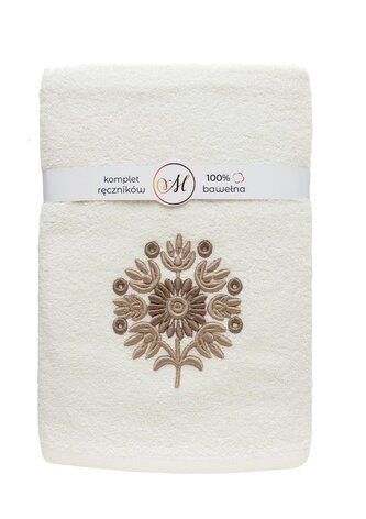 RĘCZNIK KPL.MARIBELLA 3 SZT./30X50/50X100/70X140/ FROTTE HAFT 002 SŁONECZNIK KREM