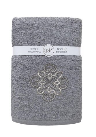 RĘCZNIK KPL.MARIBELLA 3 SZT./30X50/50X100/70X140/ FROTTE HAFT 005 MANDALE JASNY SZARY