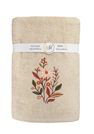 RĘCZNIK KPL.MARIBELLA 3 SZT./30X50/50X100/70X140/ FROTTE HAFT 001 KWIATKI MIGDAŁOWY