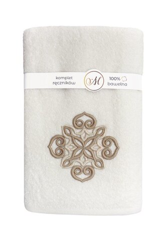 RĘCZNIK KPL.MARIBELLA 3 SZT./30X50/50X100/70X140/ FROTTE HAFT 005 MANDALE KREM
