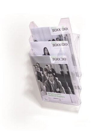 Držák na prospekty  "Combiboxx", transparentní, stolní i na zeď, A4, 3 přihrádky, DURABLE