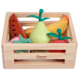 CLASSIC WORLD CW50643 Zestaw Drewnianych Owoców w Koszyku 6 el.