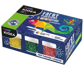 Farby plakatowe z brokatem 6 kolorów x 20ml KIDEA