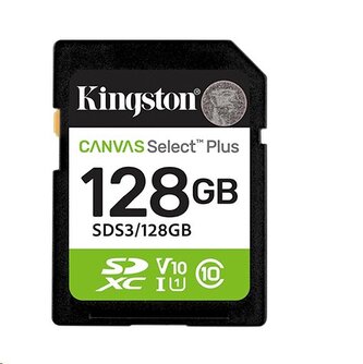 Kingston paměťová karta 128GB Canvas Select Plus Gen 3 SDXC 150R U1 UHS-I C10 V10