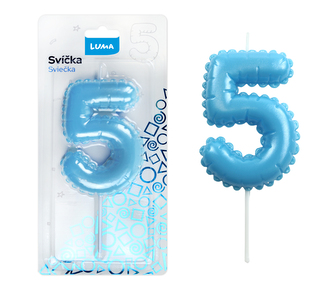 Svíčka č. 5 balónek MODRÁ LUMA