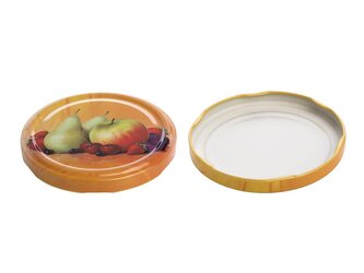 ZAVAŘOVACÍ VÍČKA VELKÁ, POTISK OVOCE 10KS NEW