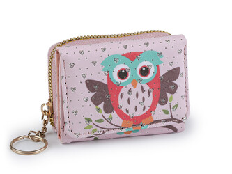 Mini peněženka dětská 7x8,5 cm - 1 ks - 14 růžová nejsv. sova