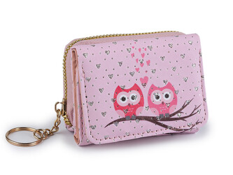 Mini peněženka dětská 7x8,5 cm - 1 ks - 18 růžová sv. sova