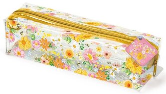 Penál průhledný s barevným potiskem květiny