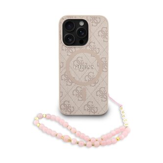 Guess PU Leather 4G Colored Ring Strap MagSafe Zadní Kryt pro iPhone 15 Pro Pink