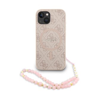 Guess PU Leather 4G Colored Ring Strap MagSafe Zadní Kryt pro iPhone 15 Pink