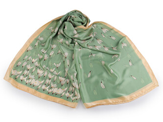 Saténový šátek / šála sněženky 85x185 cm - 1 ks - 2 zelená šalvěj světlá
