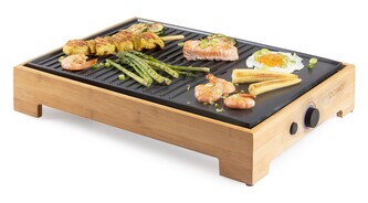 Stolní elektrický gril Plancha - Bamboo Style - DOMO DO9271G, 1 800 W, termostat, plocha 42 x 28 cm