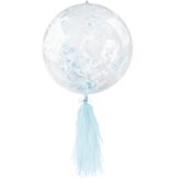 Balon PVC z konfetti i frędzlami niebieski