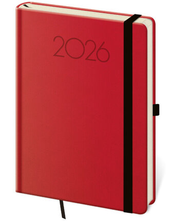 Týdenní diář A5 New Praga červený s gumičkou