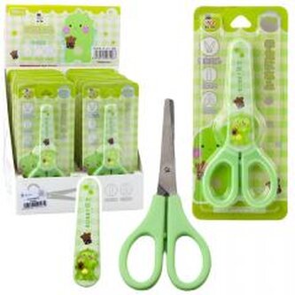 Nożyczki szkolne z osłonką oburęczne zielone 14cm