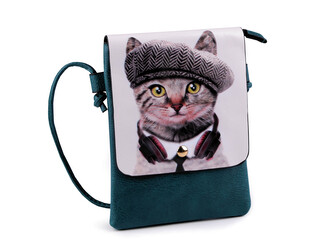 Kabelka malá kočka, květ, jednorožec, jelen, kůň 15,5x21 cm - 1 ks - 7 modrozelená kočka