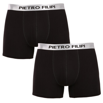 2PACK pánské boxerky Pietro Filipi černé Metalic silver (2PBMS2) XXL