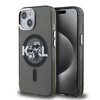 Karl Lagerfeld IML Glitter Karl and Choupette Sketch MagSafe Zadní Kryt pro iPhone 15 Black