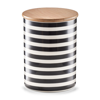 Zeller ZELLER Nádoba s bambusovým víkem, Stripes, bílá/černá, 11x15cm univerzální