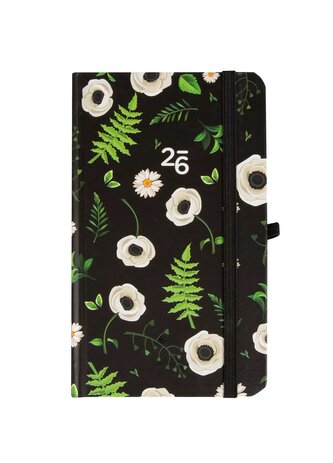 Kalendarz 2026. Tygodniowy kieszonkowy. Kwiaty na czarnym tle