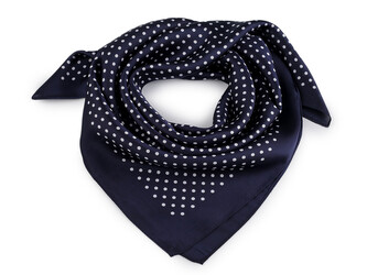Saténový šátek puntík 65x65 cm - 1 ks - 3 modrá tmavá