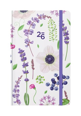 Kalendarz 2026. Tygodniowy kieszonkowy. Fioletowe kwiaty