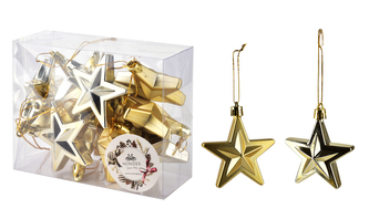 SANTA LILA Komplet 12 bombek GWIAZDKI złote