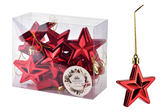 SANTA LILA Komplet 12 bombek GWIAZDKI cczerwone