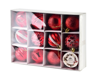 SANTA LILA Komplet 12 bombek czerwone 6cm