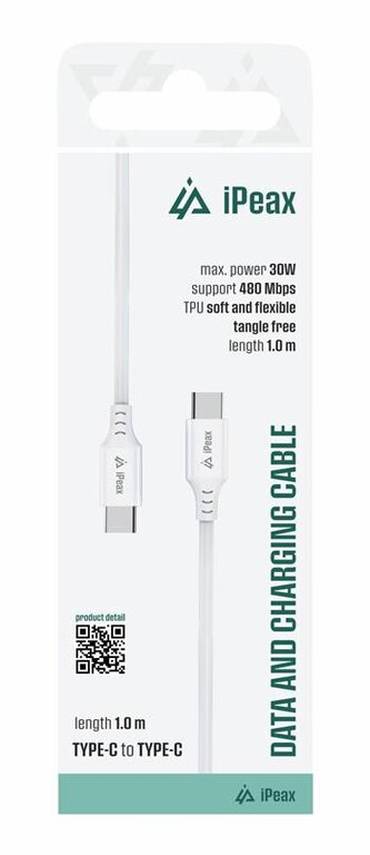 iPEAX TPU kabel USB-C / USB-C 1M, USB 2.0 bílý