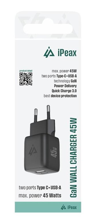 iPEAX GaN síťová nabíječka 45W (USB-C + USB-A) černá