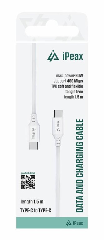 iPEAX TPU kabel USB-C / USB-C 1,5M, USB 2.0 bílý